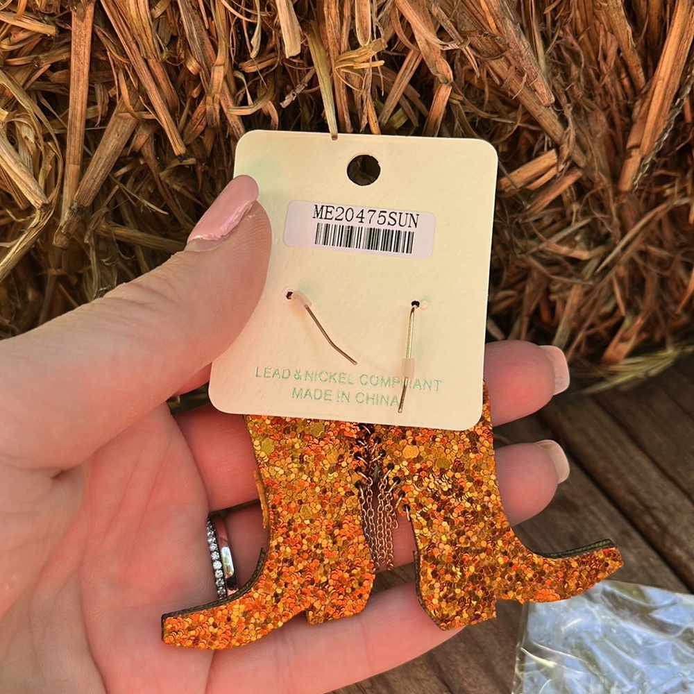 Glitter Sunflower Black Boot Earrings - Picture 5 of 11